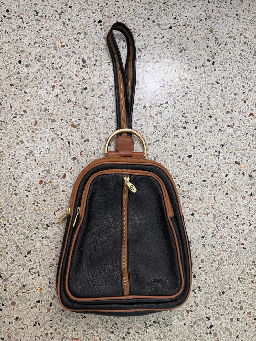 Valentina convertible pebbled leather backpack shoulder bag black brown